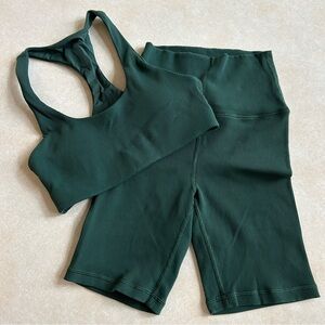 Offline by Aerie Workout Set Ribbed Green Sports Bra XS Bike Shorts S